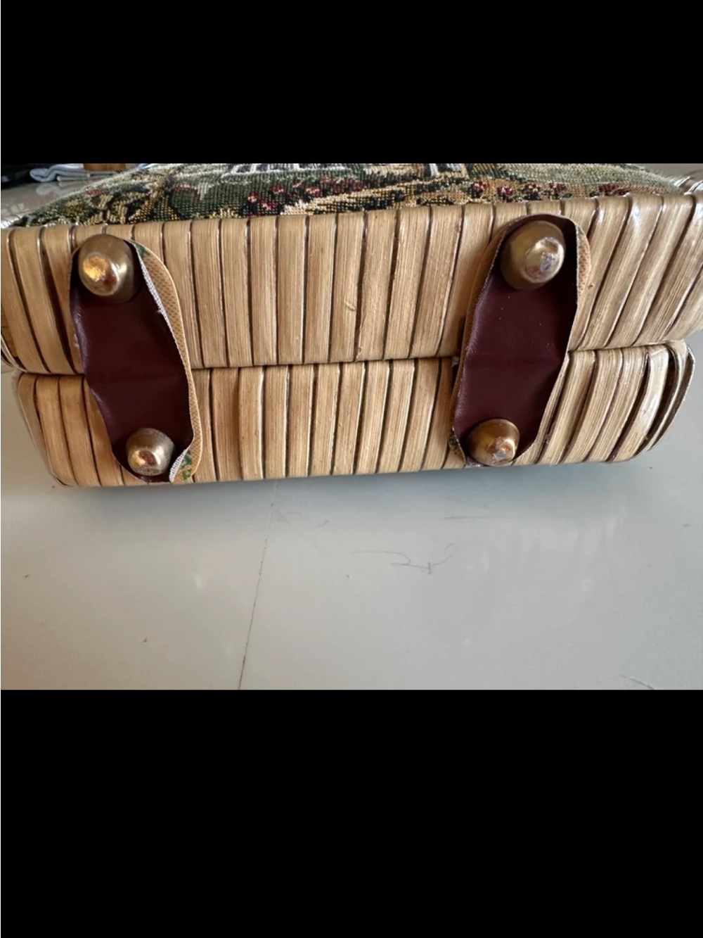 Vintage Tapestry Box Handbag with Amber Handles - Picture 7 of 10